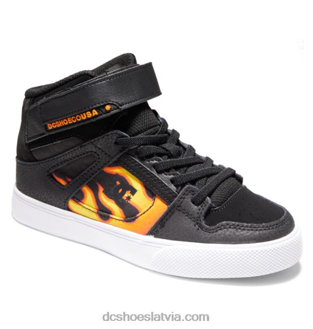 N008N523 Bērnu tīri, elastīgi mežģīņu apavi ar augstu augšdaļu melns/liesmas DC Shoes