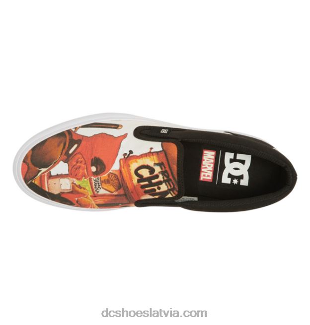 N008N392 vīriešu marvel deadpool x dc manuāli uzvelkami apavi melna/balta apdruka DC Shoes