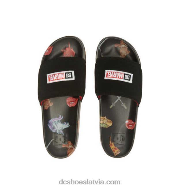 N008N353 vīriešu marvel deadpool x dc slides melna apdruka DC Shoes